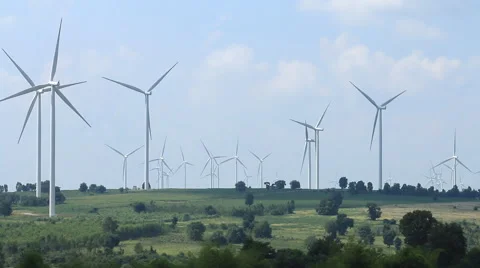 Set of Wind turbines generating electricity Stock Footage 42077573