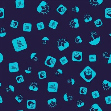 Set Wind, Umbrella, Sunset and Water drop percentage on seamless pattern. Vector Stock Illustration