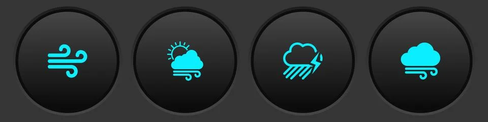 Set Wind, Windy weather, Cloud with rain and lightning and icon. Vector 스톡 일러스트