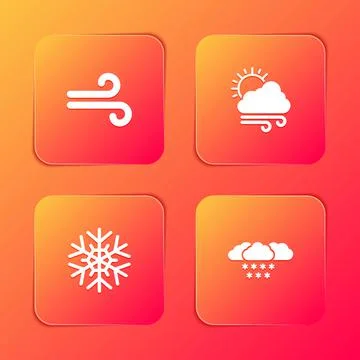 Set Wind, Windy weather, Snowflake and Cloud with snow icon. Vector Stock Illustration