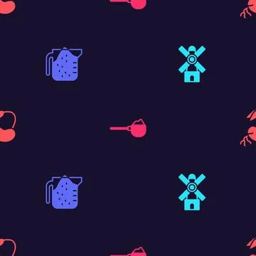 Set Windmill, Measuring cup, with flour and Sprout on seamless pattern. Vector イラスト素材