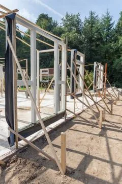 Set window and door frames new house Stock Photos