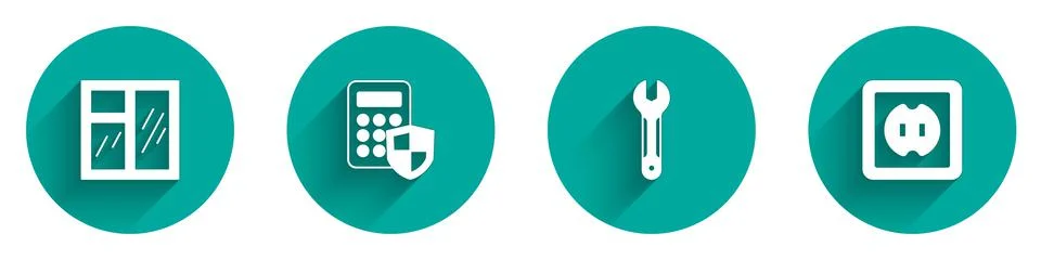 Set Window in room, Security keypad access panel, Wrench spanner and Electrical Illustrazione stock