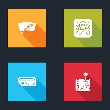 Set Windscreen wiper, Gear shifter, Car door handle and  icon. Vector Illustration