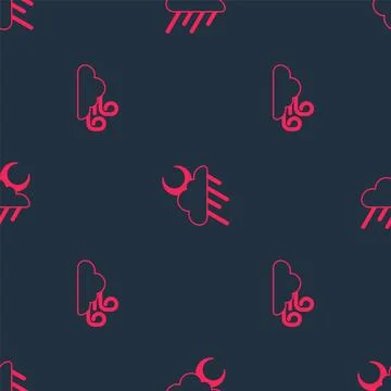 Set Windy weather and Cloud with rain and moon on seamless pattern. Vector Stock Illustration