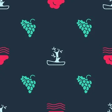 Set Windy weather, Bare tree and Grape fruit on seamless pattern. Vector Illustrazione stock