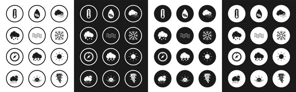 Set Windy weather, Waves, Cloud with rain, Thermometer, Snowflake, Water drop Illustrazione stock