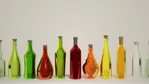 Set of wine and brandy bottles. isolated on white background. Alcoholic containe Video stock 196785607