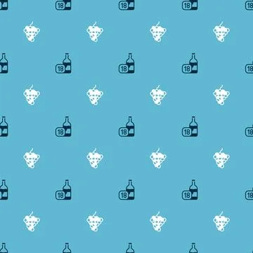 Set Wine bottle and Grape fruit on seamless pattern. Vector Illustrazione stock