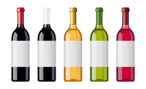 Set of wine bottles with different beverage sort. Stock Illustration