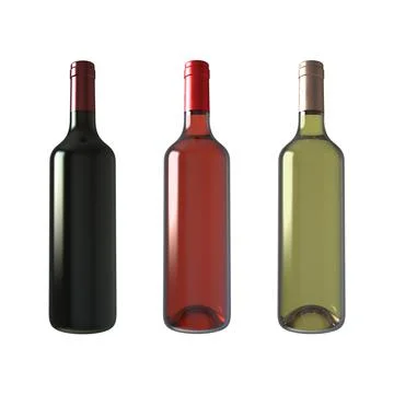 Set wine bottles. Three bottles of wine - red, rose, white. Isolated white Stock Illustration