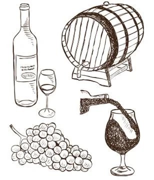 Set of wine doodles Illustrazione stock
