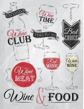 Set wine elements gray Illustrazione stock