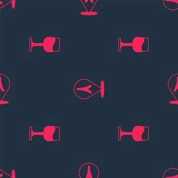 Set Wine glass and Eiffel tower on seamless pattern. Vector Stock Illustration