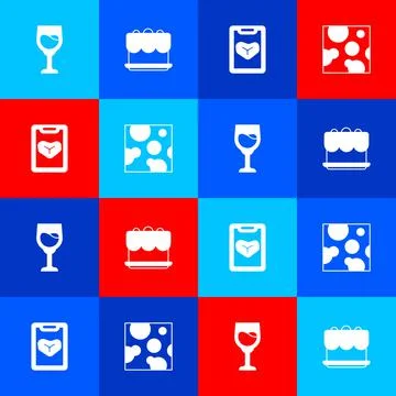 Set Wine glass, Cake, Restaurant cafe menu and Cheese icon. Vector Stock Illustration