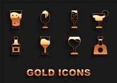 Set drink alcohol glass for beer, whiskey, wine, tequila, cognac,  champagne, brandy, cocktails, liquor. Vector illustration isolated on white  background., Stock vector