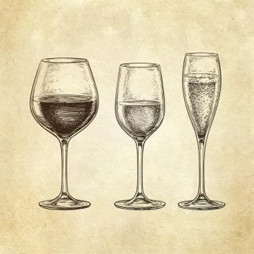 Set of wine glasses. Stock Illustration