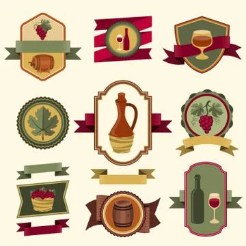 Set of wine labels, badges and elements Stock Illustration