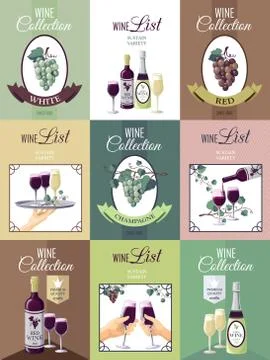 Set Of Wine Menu Poster Ilustração Stock