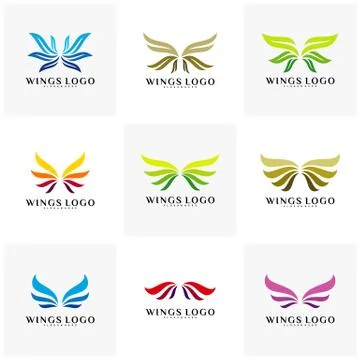 Set of Wing Logo Vector. Color Wing Logo Design Concept Template Vector Stock Illustration