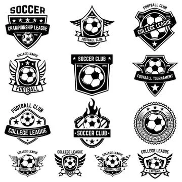 Set of winged emblems with soccer ball. Design element for logo, label, emble Illustrazione stock