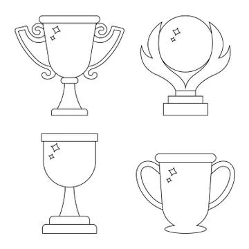 Set of winner trophy cup icons. Line style awards. Vector illustration. Illustrazione stock