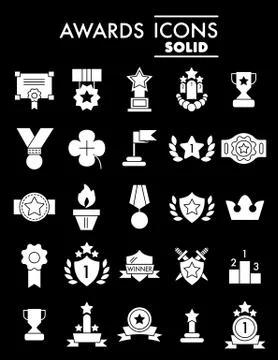 Set of winning, awards vector line simple icons. Contains such Icons as Laurel Illustrazione stock