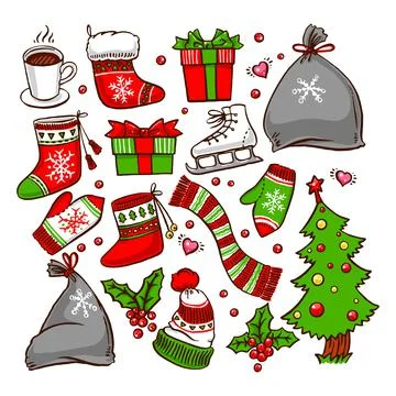 Set with winter attributes Stock Illustration