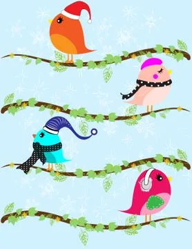 Set of winter birds Illustrazione stock