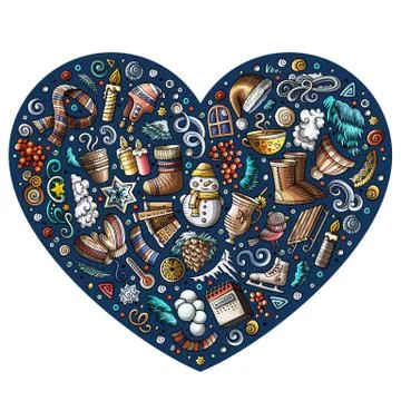 Set of Winter cartoon doodle objects, symbols and items Illustrazione stock