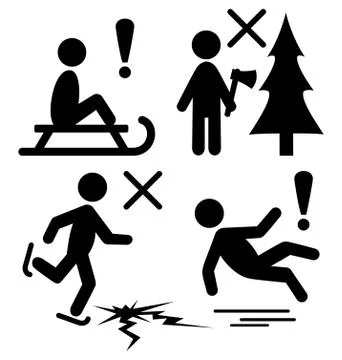 Set of Winter Caution Danger Information Flat Black Pictograms P Stock Illustration