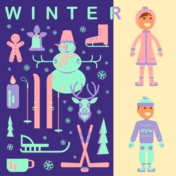 Set of winter children clothes Stock Illustration