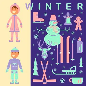 Set of winter children clothes Stock Illustration