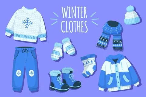 Set of Winter Clothes Vector Illustration Stock Illustration