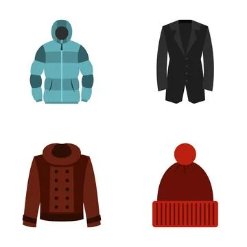 Set of winter clothing flat style icons 스톡 일러스트