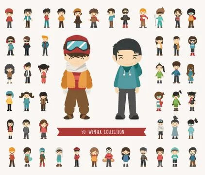 Set of winter collection character Stock Illustration