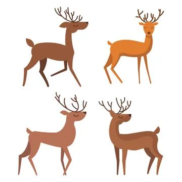 Set of winter deer animals Stock Illustration