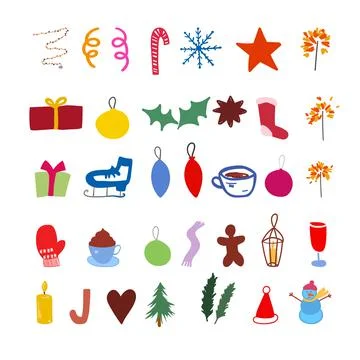 Set of winter design elements. Christmas decorations. Vector illustration. 스톡 일러스트