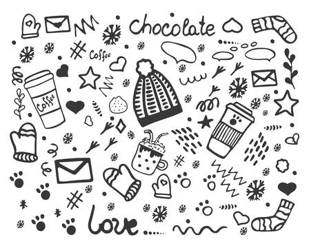 Set of winter doodles. Vector illustration. Ilustração Stock