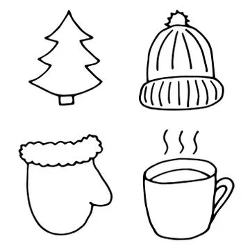 Set of winter elements, hand drawn doodle style illustrations イラスト素材