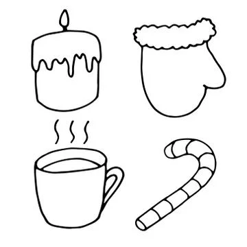 Set of winter elements, hand drawn doodle style illustrations Stock Illustration