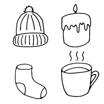 Set of winter elements, hand drawn doodle style illustrations Illustrazione stock