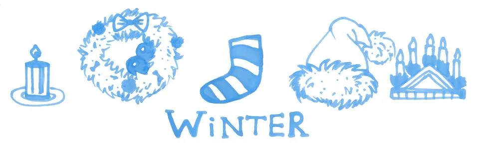 Set of Winter elements. Hand drawn illustration. Pen markers. Illustrazione stock