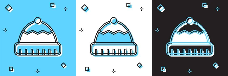 Set Winter hat icon isolated on blue and white, black background.  Vector Stock Illustration