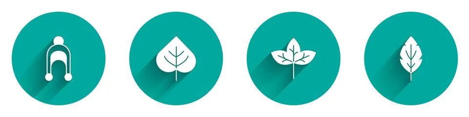 Set Winter hat, Leaf, and icon with long shadow. Vector Stock Illustration