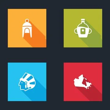 Set Winter hat, Maple syrup, Native American Indian and Canada map icon. Vect Illustrazione stock