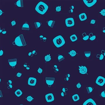 Set Winter hat, Mushroom, Leaf and on seamless pattern. Vector 스톡 일러스트