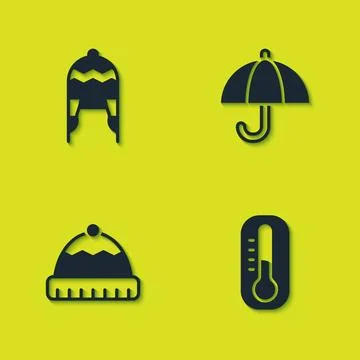 Set Winter hat, Thermometer,  and Umbrella icon. Vector Stock Illustration