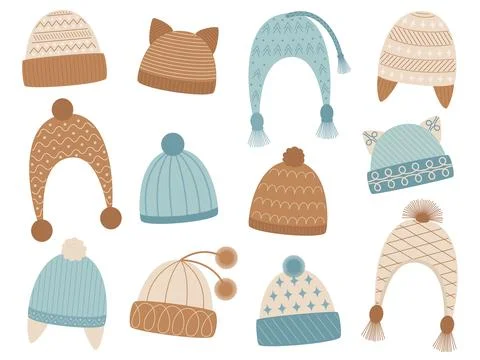 Set of winter hats Stock Illustration