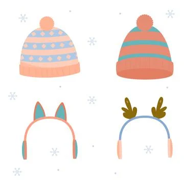 Set of winter hats. Warm hat. Winter accessories Stock Illustration